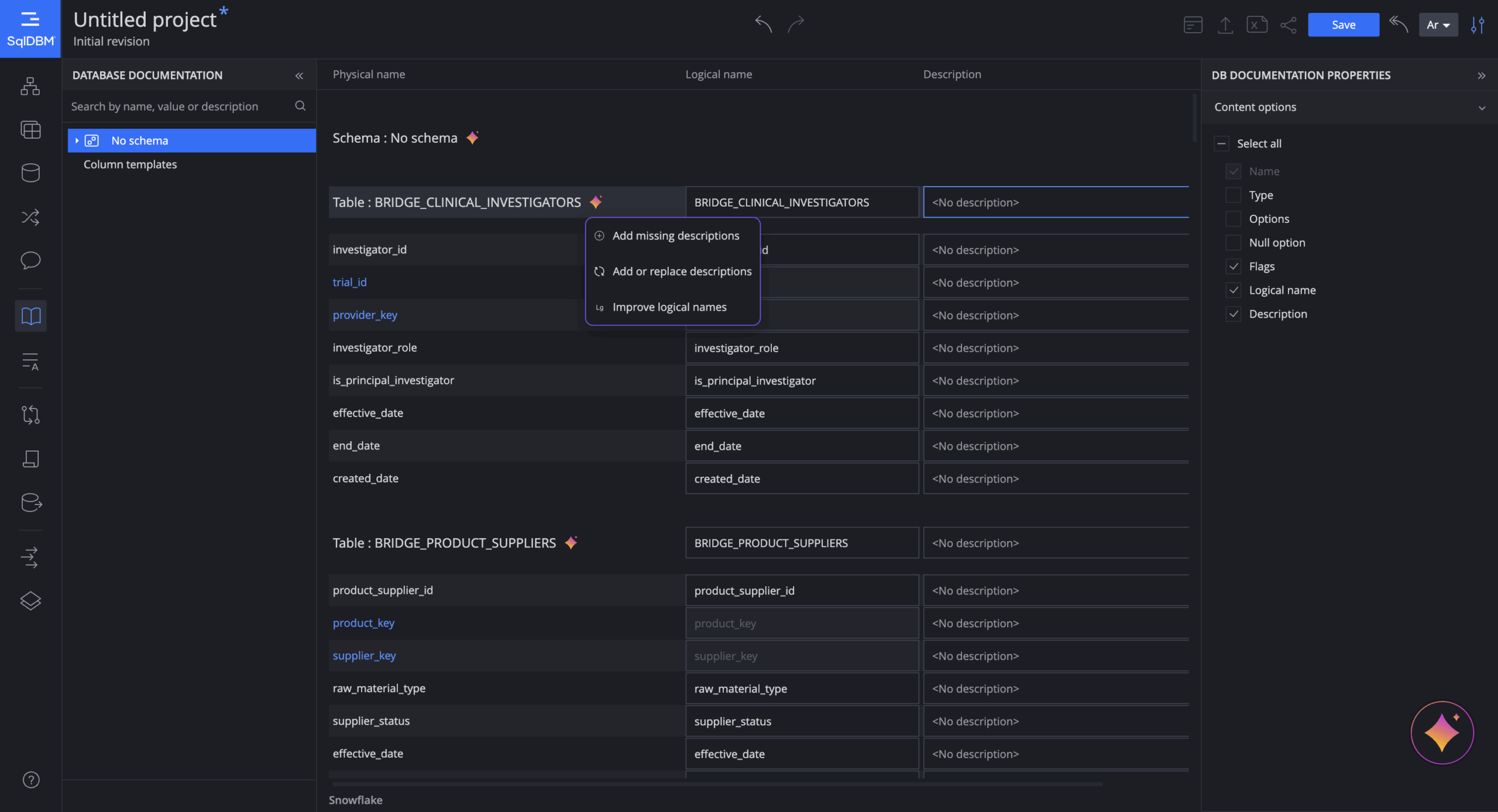 user interface of SqlDBM