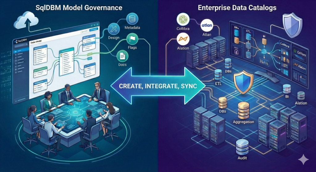 SqlDBM model governance vs enterprise data catalog